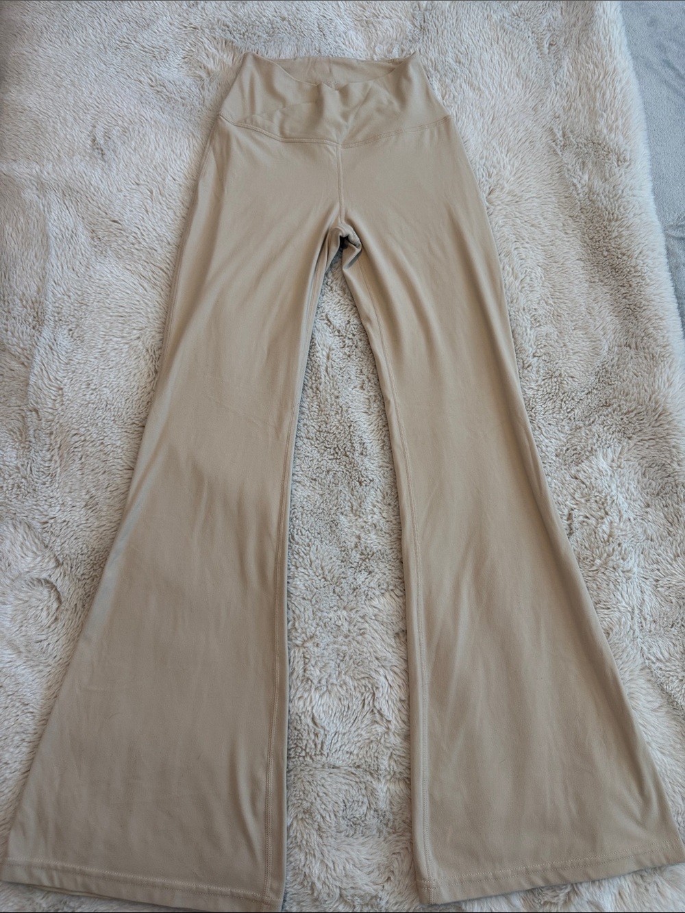 High-Waist CrossOver Beige Flare Leggings for Women